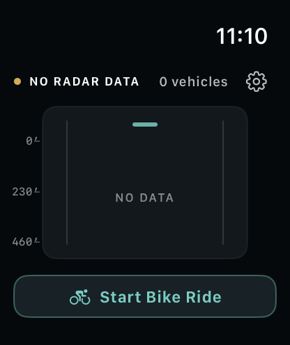 Biking Radar radar screen with no live radar data and a Start Bike Ride button.